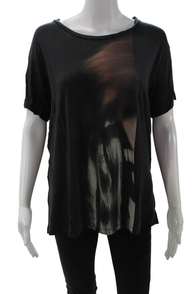 Allsaints Womens Black Graphic Round Neck Viscose Short Sleeve T-Shirt Size M