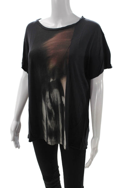 Allsaints Womens Black Graphic Round Neck Viscose Short Sleeve T-Shirt Size M