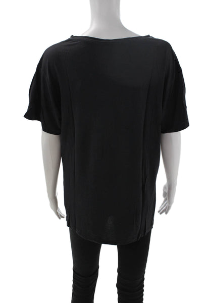 Allsaints Womens Black Graphic Round Neck Viscose Short Sleeve T-Shirt Size M