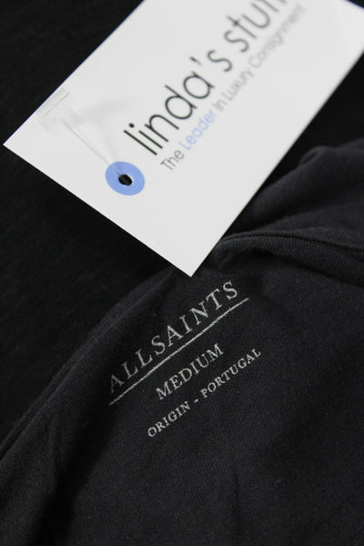 Allsaints Womens Black Graphic Round Neck Viscose Short Sleeve T-Shirt Size M