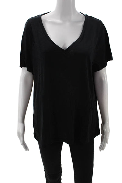 J Crew Womens Basic V-Neck Leather T-Shirt Black Short Sleeve Size 2XL