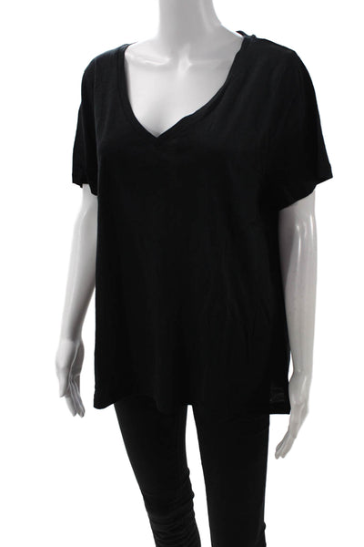 J Crew Womens Basic V-Neck Leather T-Shirt Black Short Sleeve Size 2XL