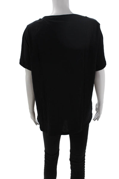 J Crew Womens Basic V-Neck Leather T-Shirt Black Short Sleeve Size 2XL