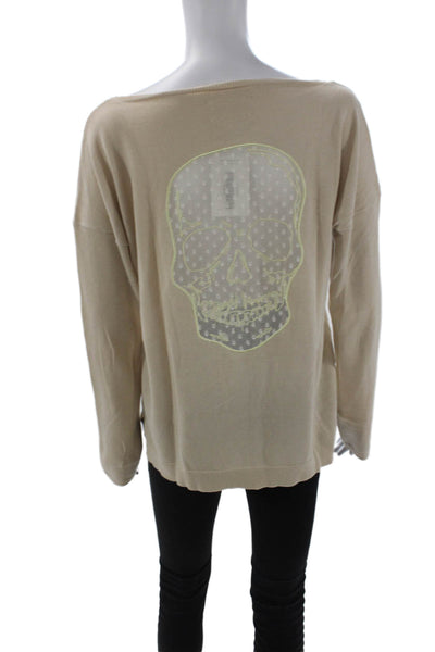 Zadig & Voltaire Unisex Pullover Beige Skull 100% Cotton Round Neck Size M