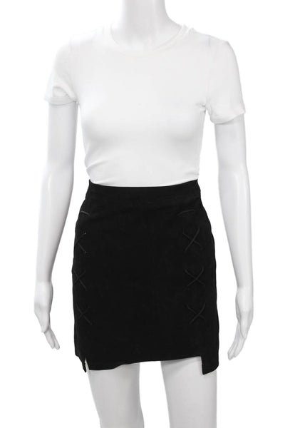 Jolie By Edward Spiers Women Mini Straight Pencil Skirt Black Goat Suede Size L