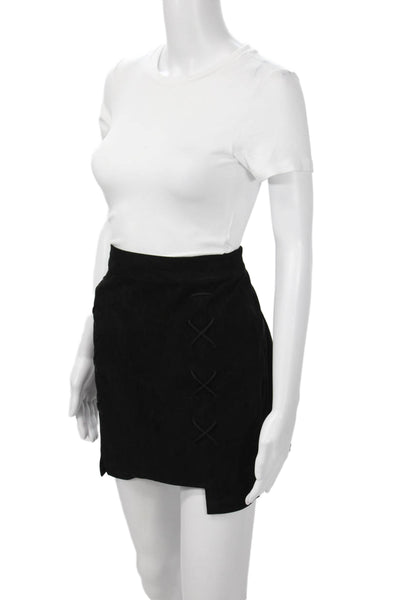 Jolie By Edward Spiers Women Mini Straight Pencil Skirt Black Goat Suede Size L