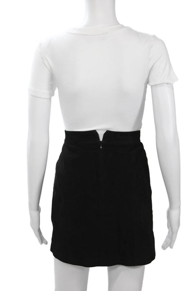 Jolie By Edward Spiers Women Mini Straight Pencil Skirt Black Goat Suede Size L