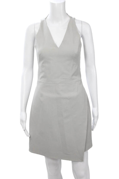 Helmut Lang Women Mini Sheath Dress Gray V-Neck Sleeveless Zip Size 2