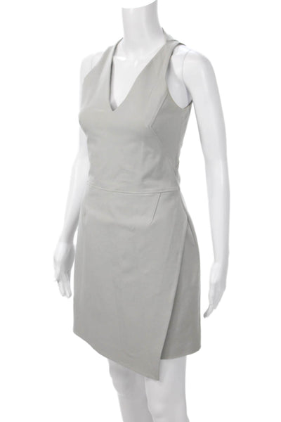 Helmut Lang Women Mini Sheath Dress Gray V-Neck Sleeveless Zip Size 2