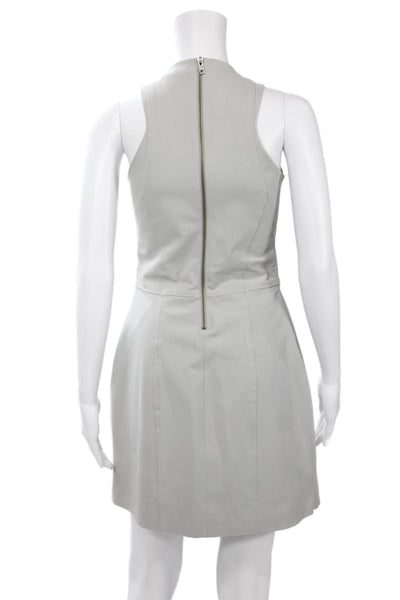 Helmut Lang Women Mini Sheath Dress Gray V-Neck Sleeveless Zip Size 2