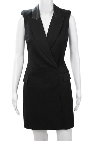 Rachel Zoe Women Sheath Mini Dress Black Wool Collared Sleeveless Size 2