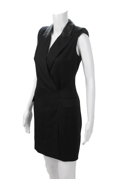 Rachel Zoe Women Sheath Mini Dress Black Wool Collared Sleeveless Size 2