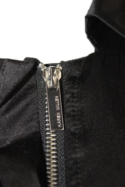 Karen Millen Women Shirt Dress Black Collared Short Sleeve Army Buckle Size 8