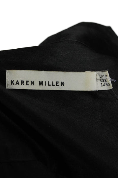 Karen Millen Women Shirt Dress Black Collared Short Sleeve Army Buckle Size 8