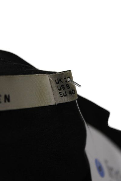 Karen Millen Women Shirt Dress Black Collared Short Sleeve Army Buckle Size 8