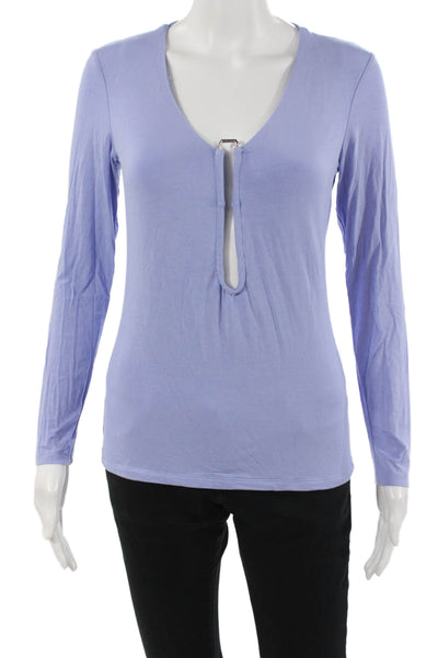 Jonathan Simkhai Women Basic V-Neck Long Sleeve Purple Top Buckle Size M