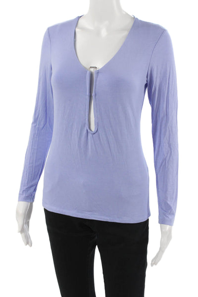 Jonathan Simkhai Women Basic V-Neck Long Sleeve Purple Top Buckle Size M