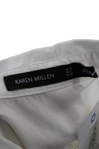 Karen Millen Women Basic White Collared Button Up Blouse Long Sleeve Size 8