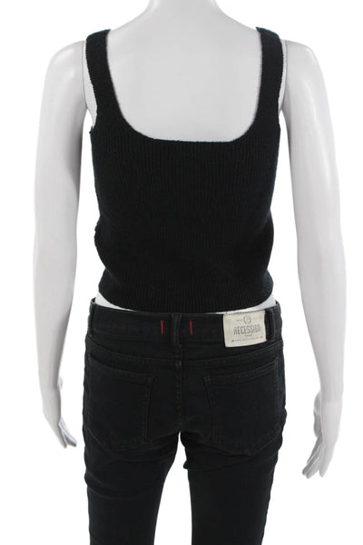 J Crew Women Black Cropped Camisole Square Neck Modal Size XS