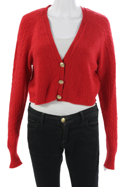 J Crew Unisex Red V-Neck Cardigan Merino Wool Alpaca Size XS