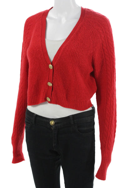 J Crew Unisex Red V-Neck Cardigan Merino Wool Alpaca Size XS