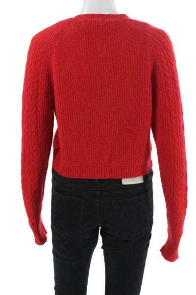 J Crew Unisex Red V-Neck Cardigan Merino Wool Alpaca Size XS