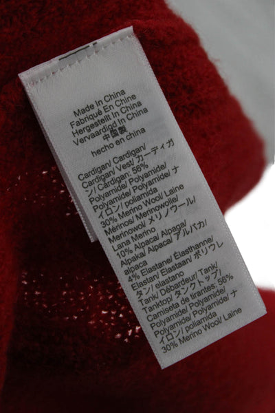 J Crew Unisex Red V-Neck Cardigan Merino Wool Alpaca Size XS