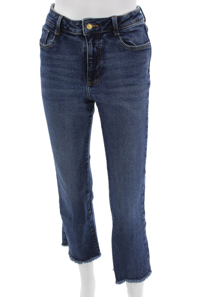 Zara Women Cropped Straight Jeans Dark Blue High Rise 90s Size 4