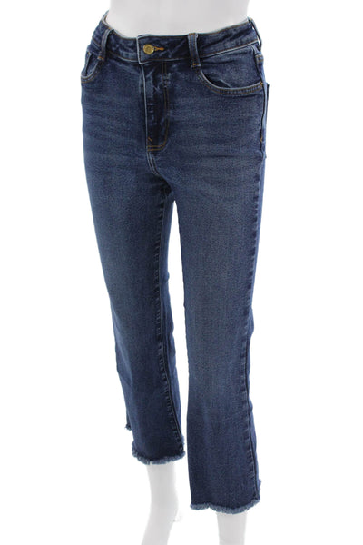 Zara Women Cropped Straight Jeans Dark Blue High Rise 90s Size 4