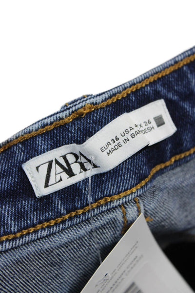 Zara Women Cropped Straight Jeans Dark Blue High Rise 90s Size 4