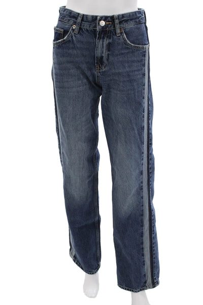 Zara Unisex Straight Dark Blue Cotton Mid Rise Jeans Size 34