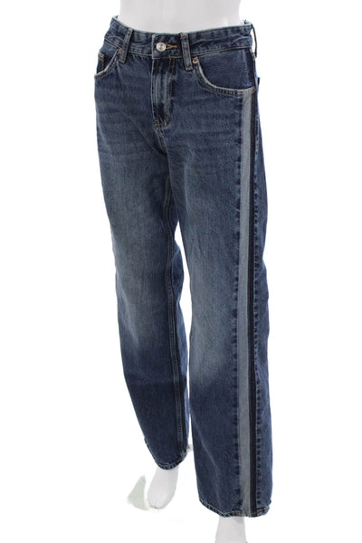 Zara Unisex Straight Dark Blue Cotton Mid Rise Jeans Size 34