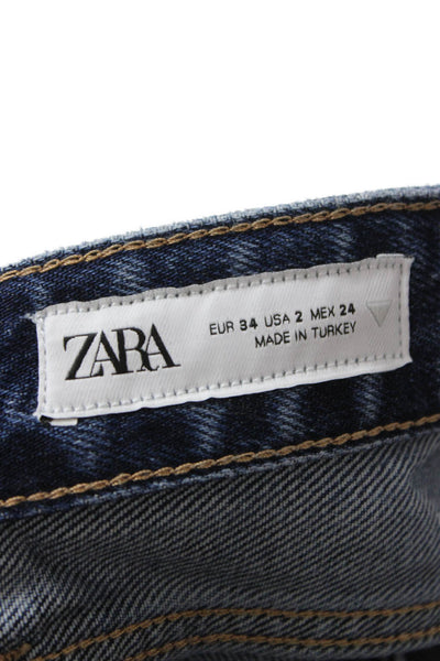 Zara Unisex Straight Dark Blue Cotton Mid Rise Jeans Size 34