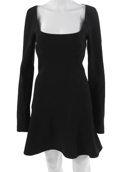 ALC Womens Fit & Flare Mini Dress Black Long Sleeve Square Neck Size 6