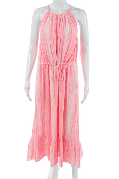 Velvet Womens Maxi Sundress Pink High Neck Sleeveless Cotton Drawstring Size M