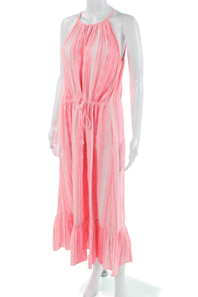 Velvet Womens Maxi Sundress Pink High Neck Sleeveless Cotton Drawstring Size M