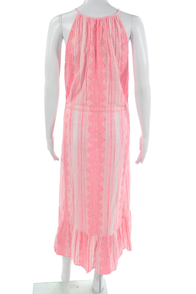 Velvet Womens Maxi Sundress Pink High Neck Sleeveless Cotton Drawstring Size M