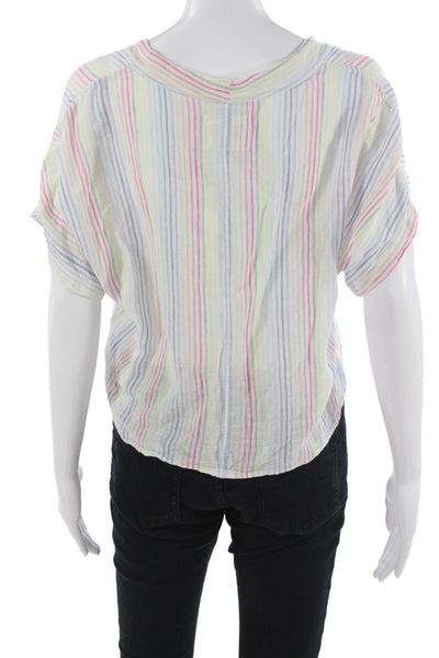 Rails Womens Cropped Striped Button Up V Neck Short Sleeve Blouse Size S