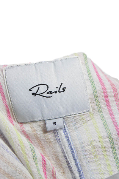Rails Womens Cropped Striped Button Up V Neck Short Sleeve Blouse Size S