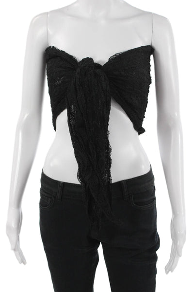 Donale Womens Cropped Sleeveless Tie Nylon Blend Black Solid Top Size XS