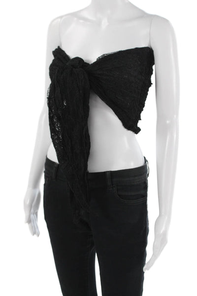 Donale Womens Cropped Sleeveless Tie Nylon Blend Black Solid Top Size XS