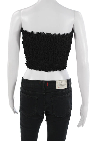 Donale Womens Cropped Sleeveless Tie Nylon Blend Black Solid Top Size XS