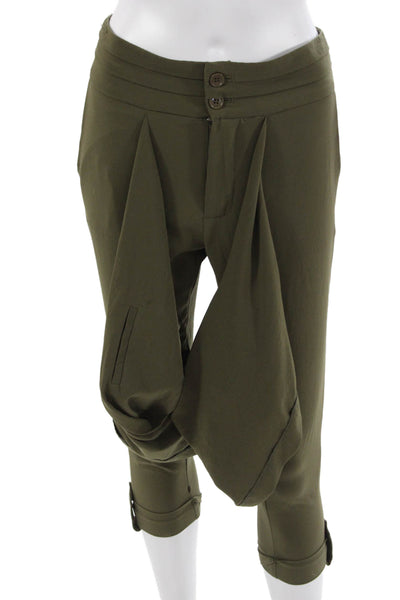 Alice + Olivia Women Cropped Harem Pants Green Polyester Inseam 22 Size 0