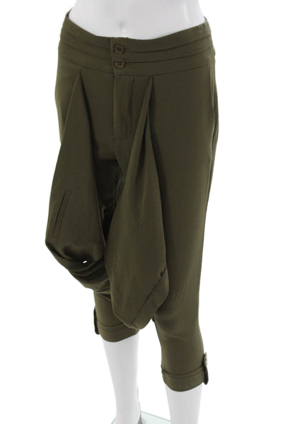 Alice + Olivia Women Cropped Harem Pants Green Polyester Inseam 22 Size 0