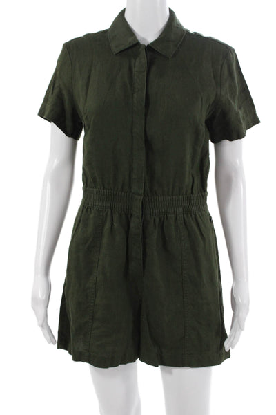 Athleta Womens Jumpsuit Green Linen Collar Short Sleeve Solid Size XS