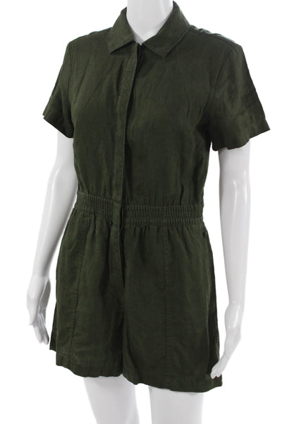 Athleta Womens Jumpsuit Green Linen Collar Short Sleeve Solid Size XS