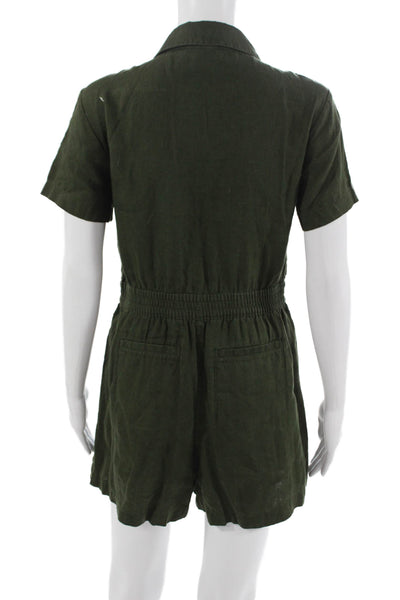 Athleta Womens Jumpsuit Green Linen Collar Short Sleeve Solid Size XS
