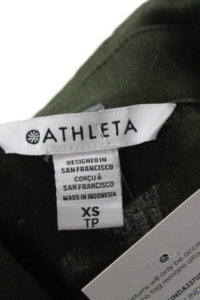 Athleta Womens Jumpsuit Green Linen Collar Short Sleeve Solid Size XS