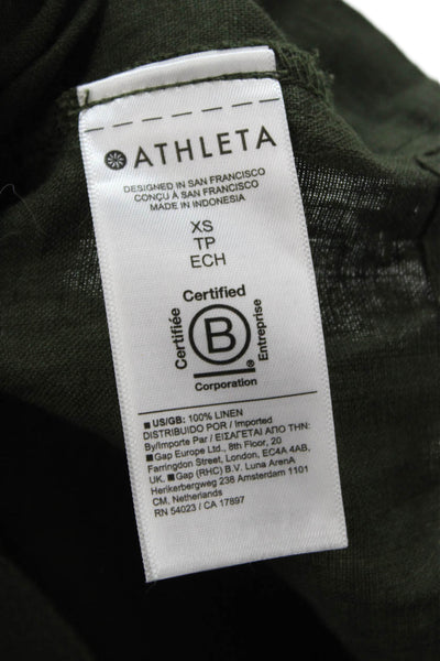 Athleta Womens Jumpsuit Green Linen Collar Short Sleeve Solid Size XS