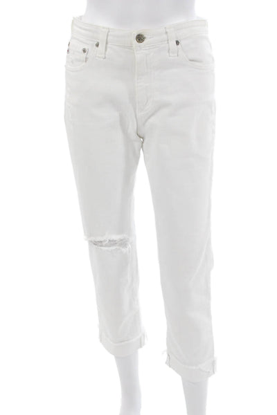 AG-ED Denim Women Boyfriend Cropped Jeans White Mid Rise 25 Inseam Size 27
